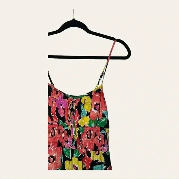 0097. Gb FLORAL MINI DRESS SMOCKING BACK ADJUSTABLE SPAGHETTI STRAPS SIZE SM - Picture 3 of 9